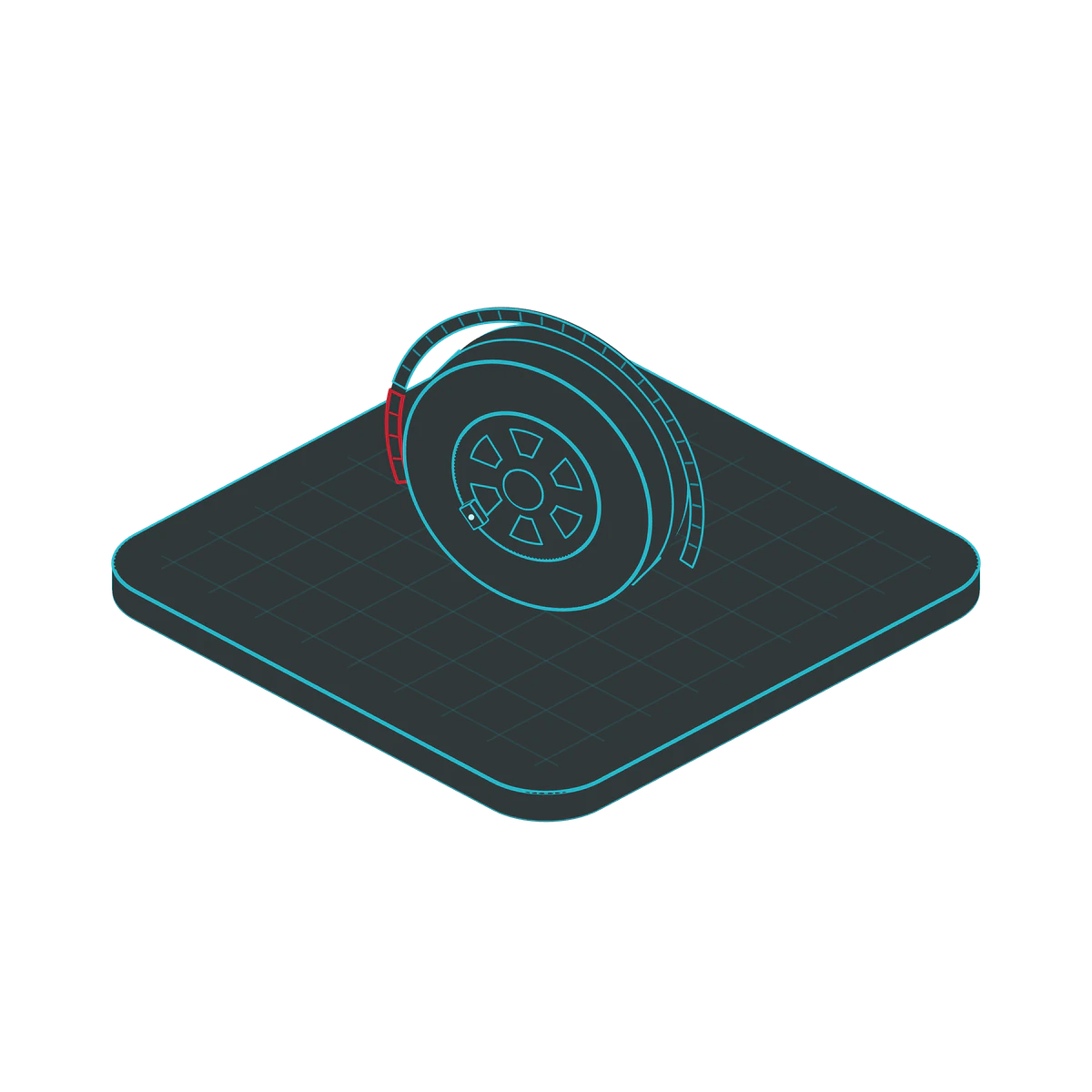 Tire with a wheel sensor and a pressure arc whose low end is red